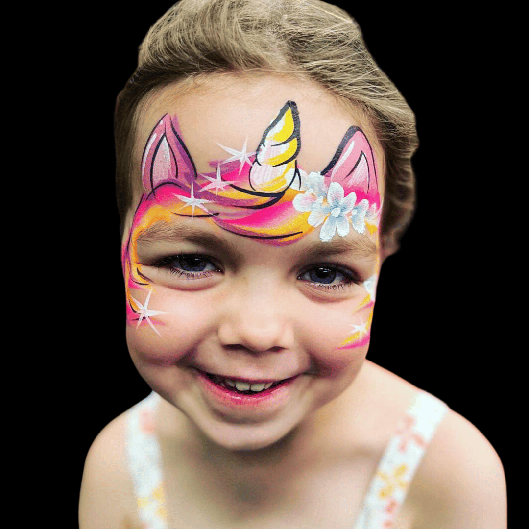 Enchanting unicorn face paint designs, bringing a touch of magic to the faces of our staff, as they embody the whimsy and beauty of these mythical creatures