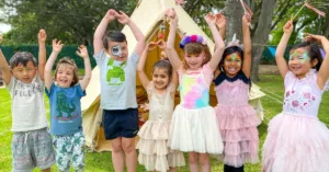 kids lining up playing a game